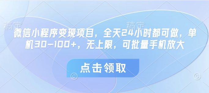 微信小程序变现项目，全天24小时都可做，单机30-100+，无上限，可批量手机放大-小浪学习网