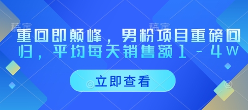 重回即颠峰，男粉项目重磅回归，平均每天销售额1-4W-小浪学习网