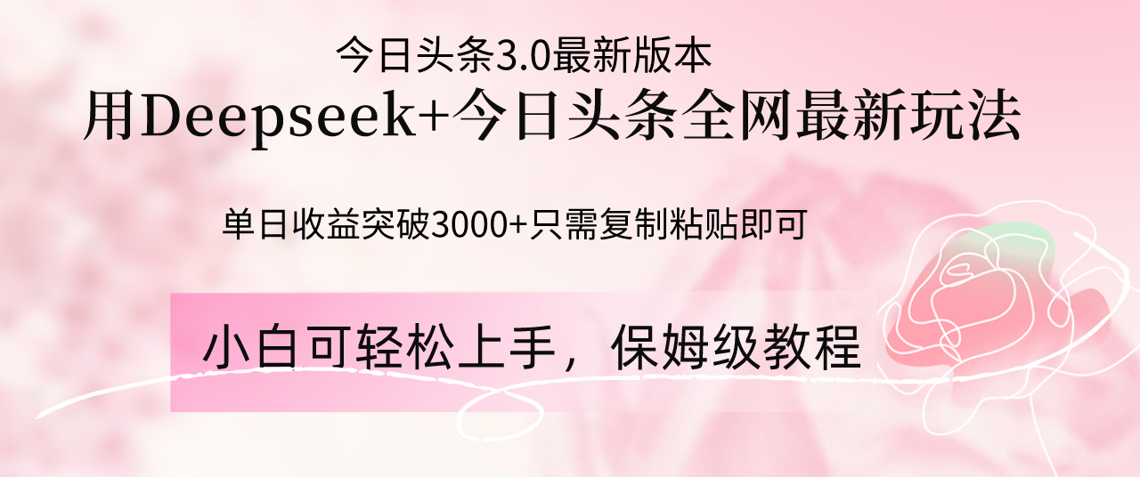 （14452期）Deepseek结合今日头条全网最新玩法，单日收益突破3000+，只需要简单的…-小浪学习网