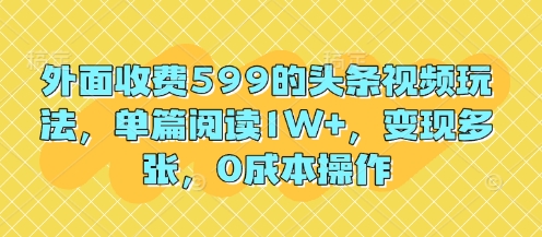 外面收费599的头条视频玩法，单篇阅读1W+，变现多张，0成本操作-小浪学习网