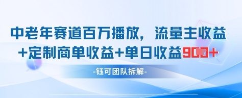 中老年赛道百万播放+流量主收益+定制收益，单日收益9张-小浪学习网