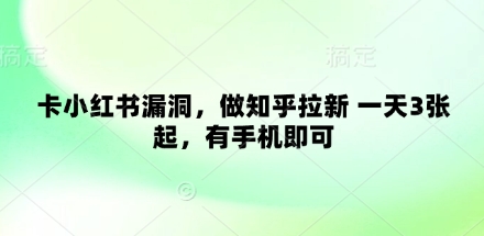 卡小红书漏洞，做知乎拉新 一天3张起，有手机即可-小浪学习网