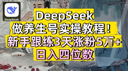 DeepSeek做养生号实操教程，新手跟练3天涨粉5W+，日入三位数-小浪学习网