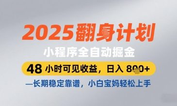 2025小程序全自动掘金，48 小时可见收益，日入8张，长期稳定靠谱，小白宝妈轻松上手【揭秘】-小浪学习网